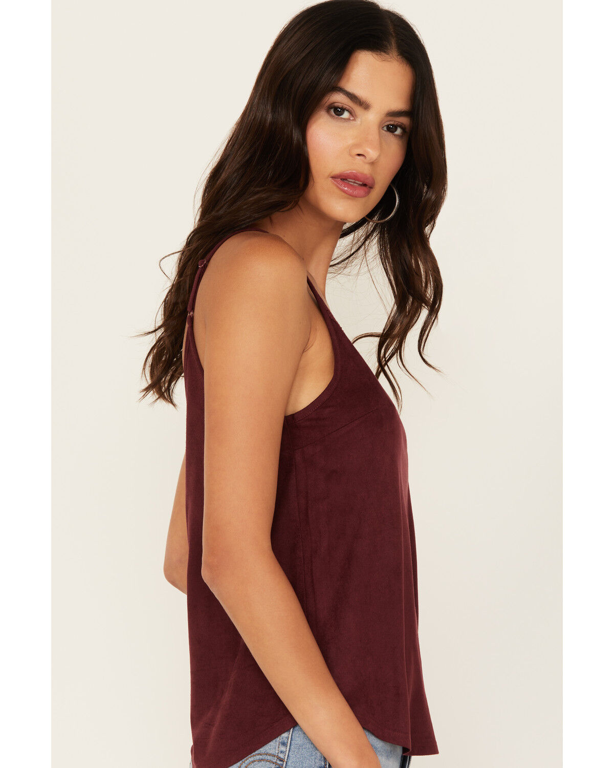 Image #2 - Shyanne Women's Crochet Lace Faux Suede Cami Top, Maroon, hi-res