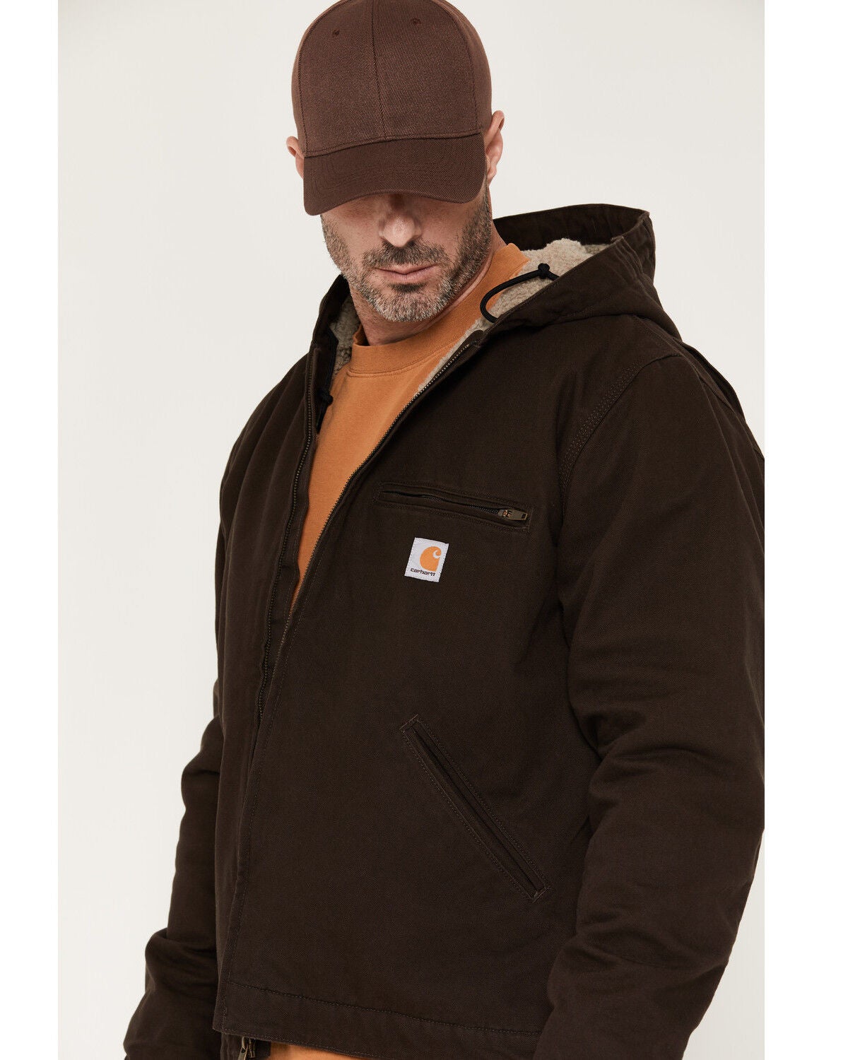 Image #2 - Carhartt Men's Washed Duck Sherpa Lined Hooded Work Jacket - Big & Tall, Dark Brown, hi-res