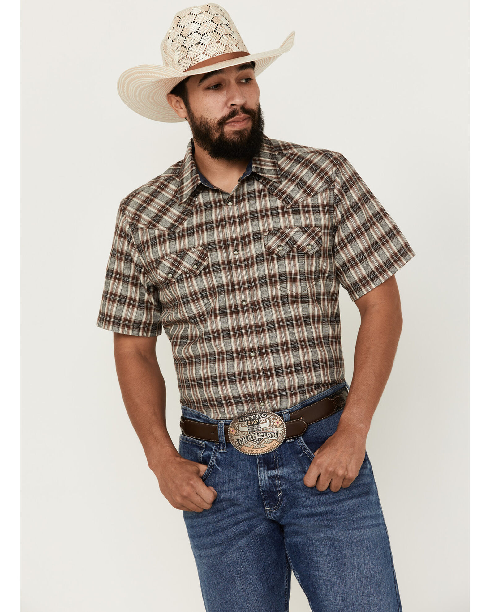 Cody James Men s Grit Plaid Print Short Sleeve Snap Western Shirt Big Country Outfitter