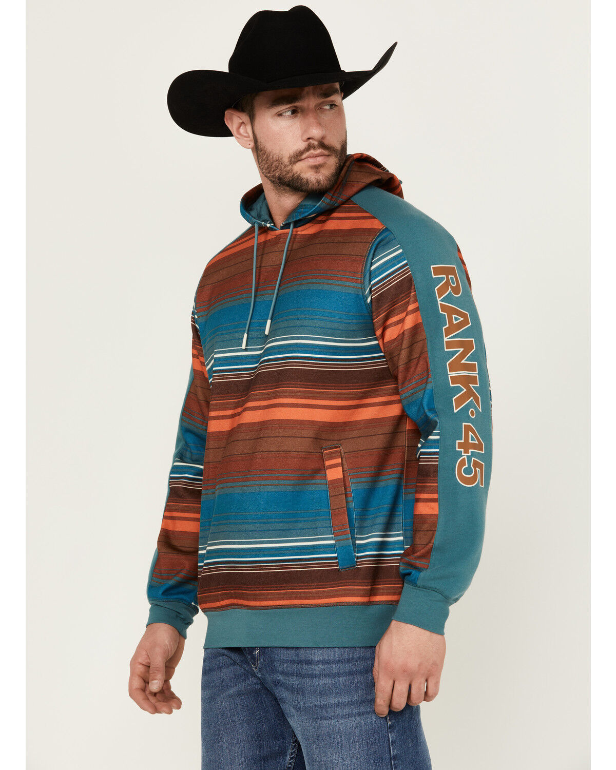Image #2 - RANK 45® Men's Farmbuck Striped Logo Hooded Sweatshirt, Teal, hi-res