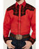 Image #3 - Rodeo Clothing Men's Embroidered Yoke Long Sleeve Pearl Snap Western Shirt, Red, hi-res