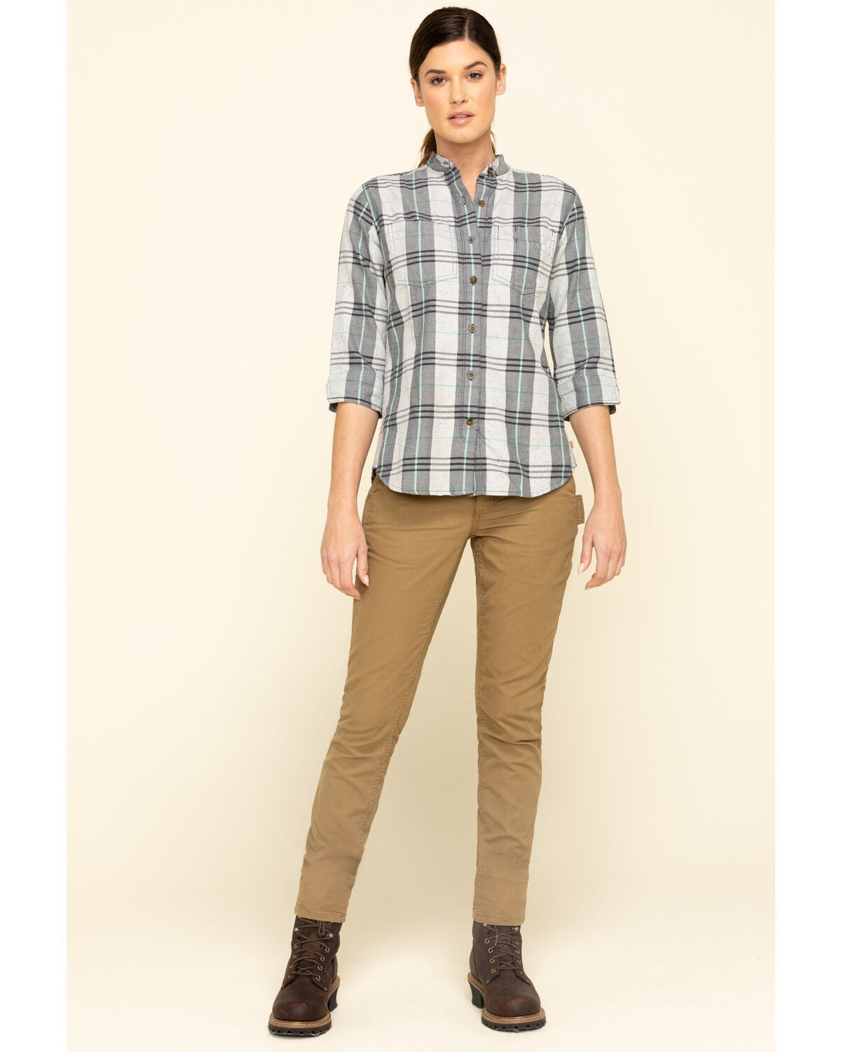 Image #6 - Carhartt Women's Twilight Relaxed 3/4 Sleeve Plaid Shirt, , hi-res