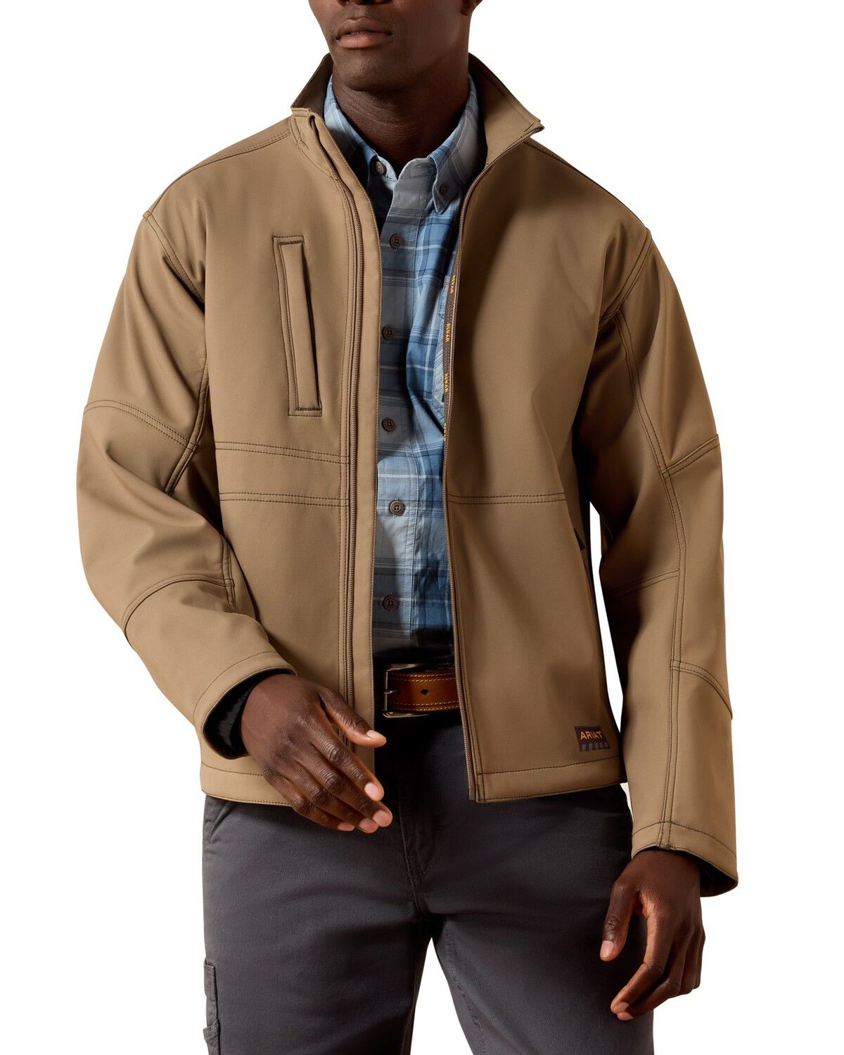 Ariat Men's Rebar Stretch Canvas Softshell Jacket, Brown, hi-res