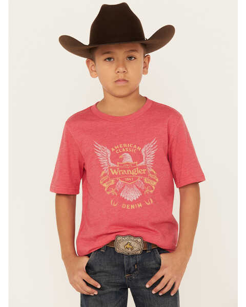 Image #1 - Wrangler Boys' Eagle Short Sleeve Graphic Tee, Red, hi-res