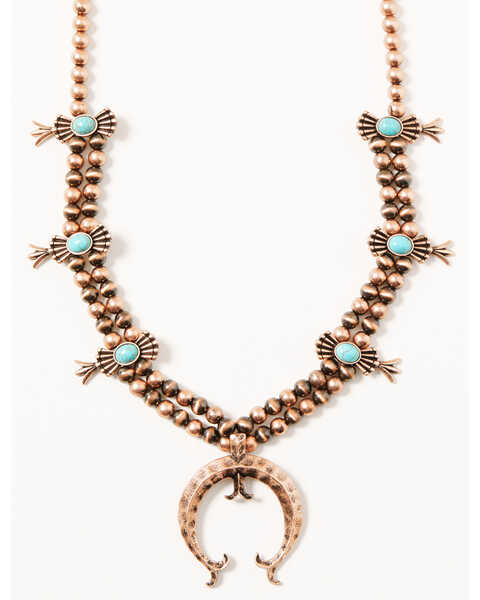 Shyanne Women's Copper Concho & Turquoise Beaded Squash Blossom Necklace, Rust Copper, hi-res