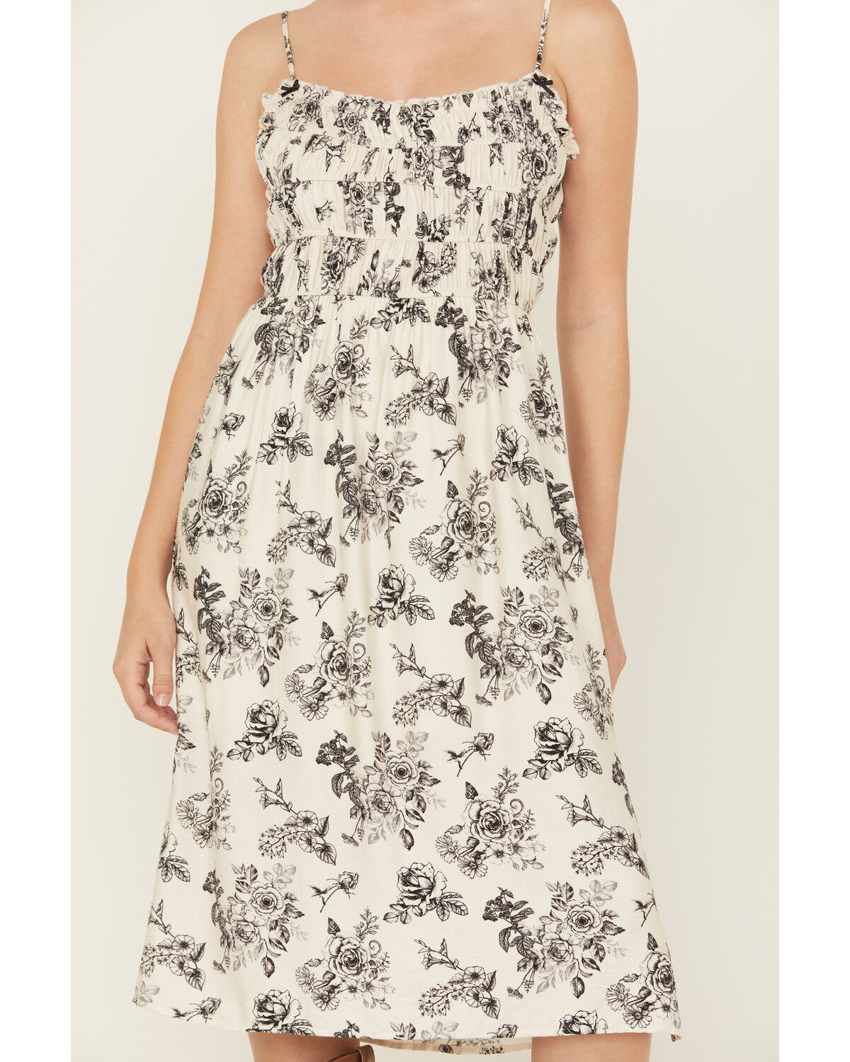 Image #3 - Wild Moss Women's Floral Print Smocked Midi Dress, Ivory, hi-res
