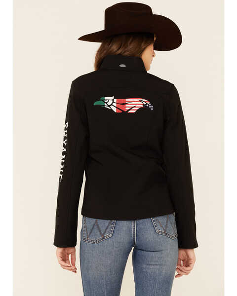 Shyanne Women's Black Eagle Mexico USA Zip-Front Softshell Riding Jacket , Black, hi-res