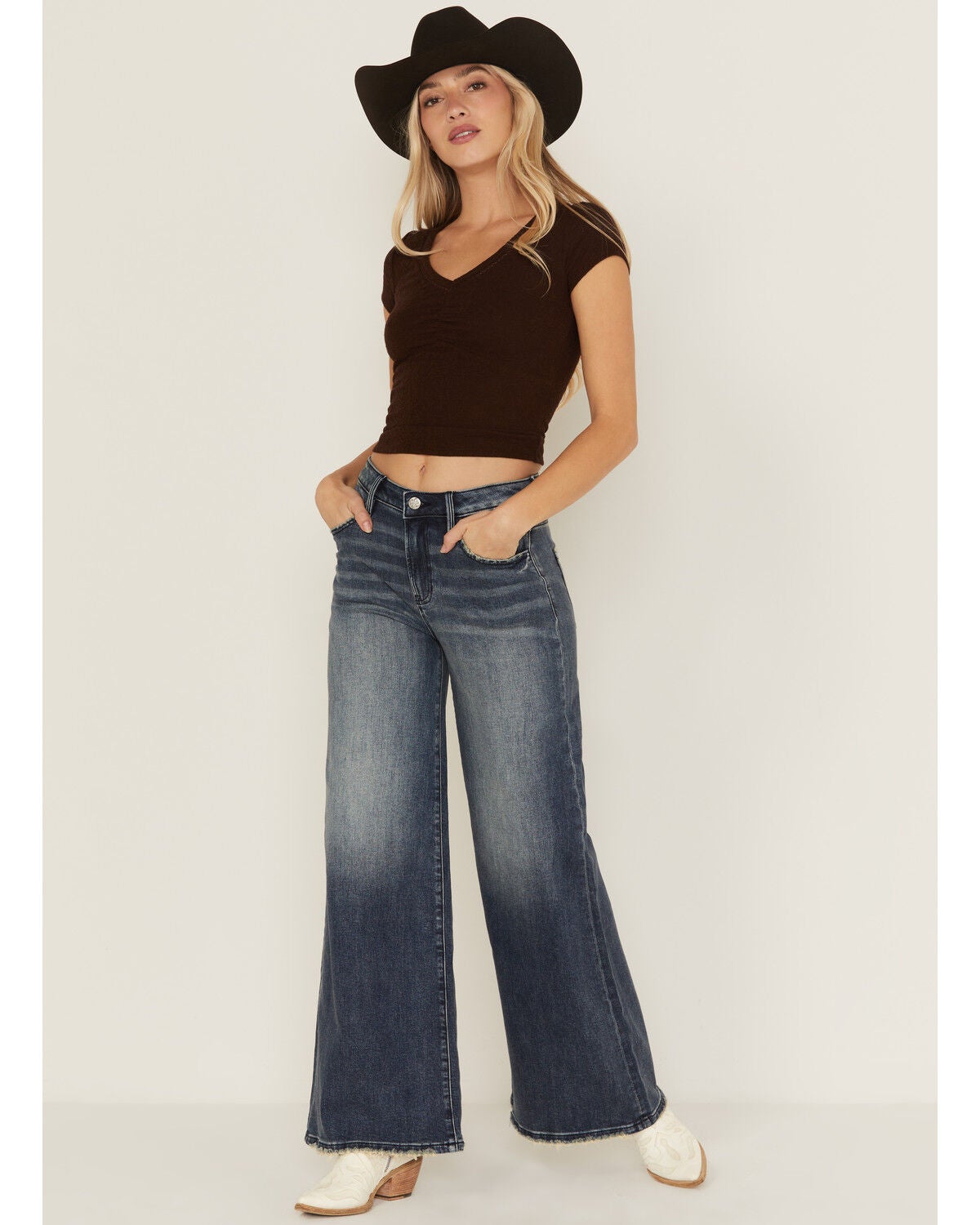 Miss Me Women's Dark Wash High Rise 32" Super Wide Stretch Denim Jeans, Dark Wash, hi-res
