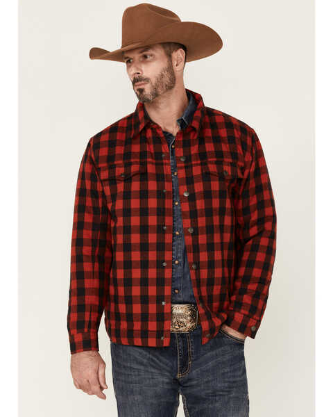 Justin Men's Buffalo Jackson Plaid Print Long Sleeve Snap Shirt Jacket , Red, hi-res