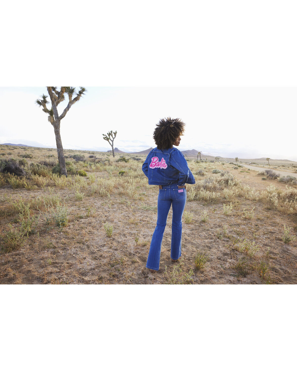 Image #1 - Wrangler® X Barbie™ Women's Dark Wash Barbie™ Logo Zip Front Denim Jacket, Dark Wash, hi-res
