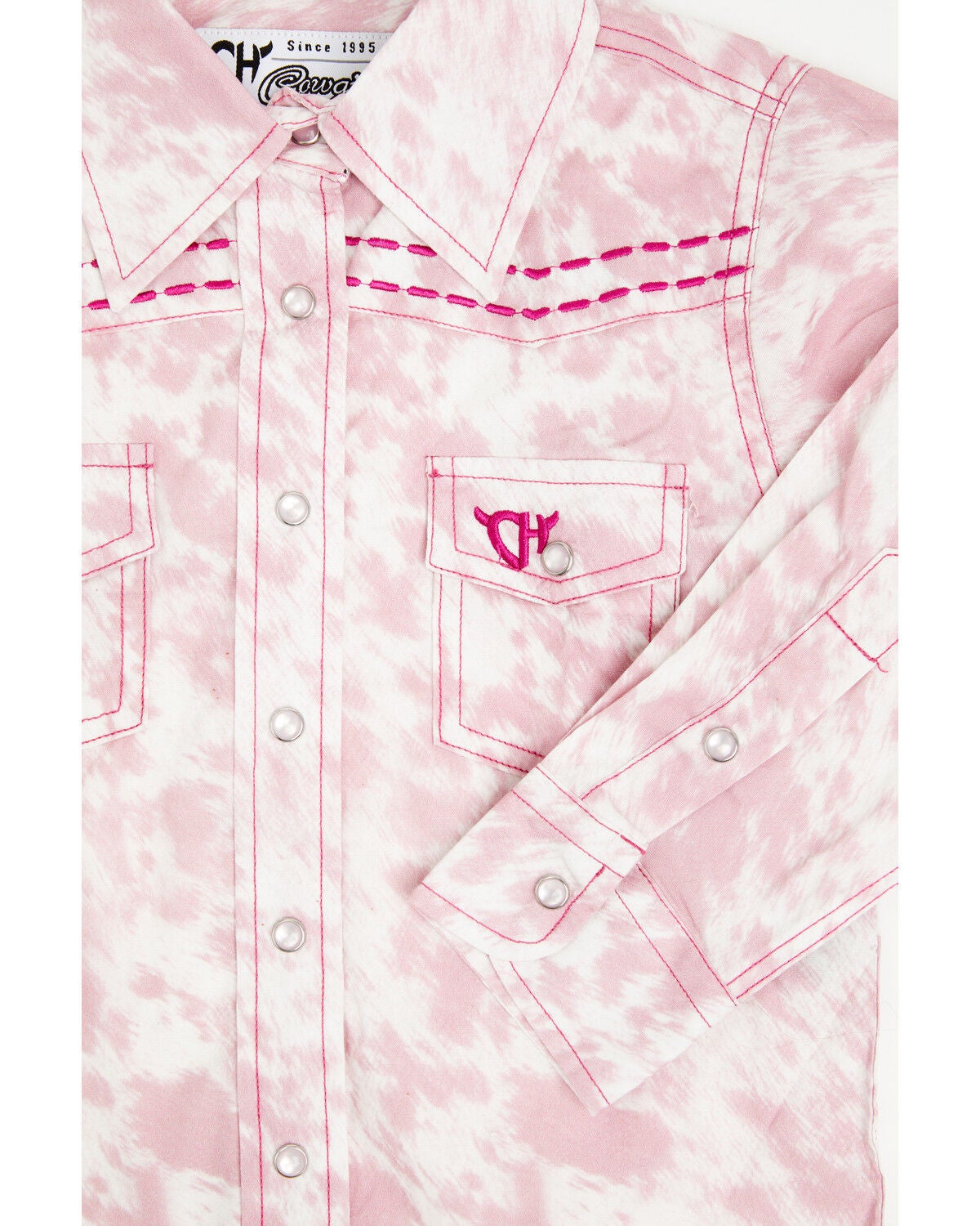 Image #2 - Cowgirl Hardware Toddler Girls' Cowhide Print Long Sleeve Snap Western Shirt, Pink, hi-res