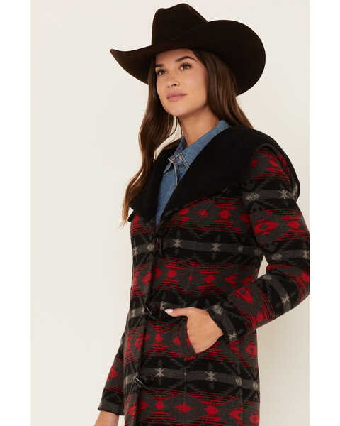 Image #2 - Powder River Outfitters Women's Southwestern Stripe Print Jacquard Sherpa-Lined Coat, Red, hi-res