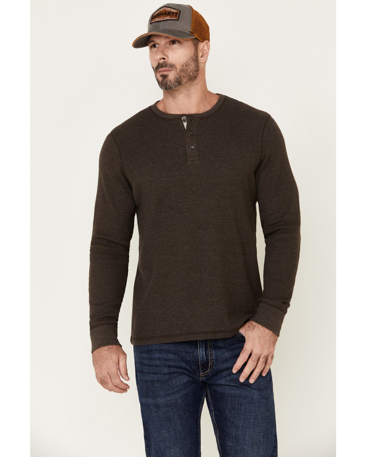 men's waffle henley long sleeve