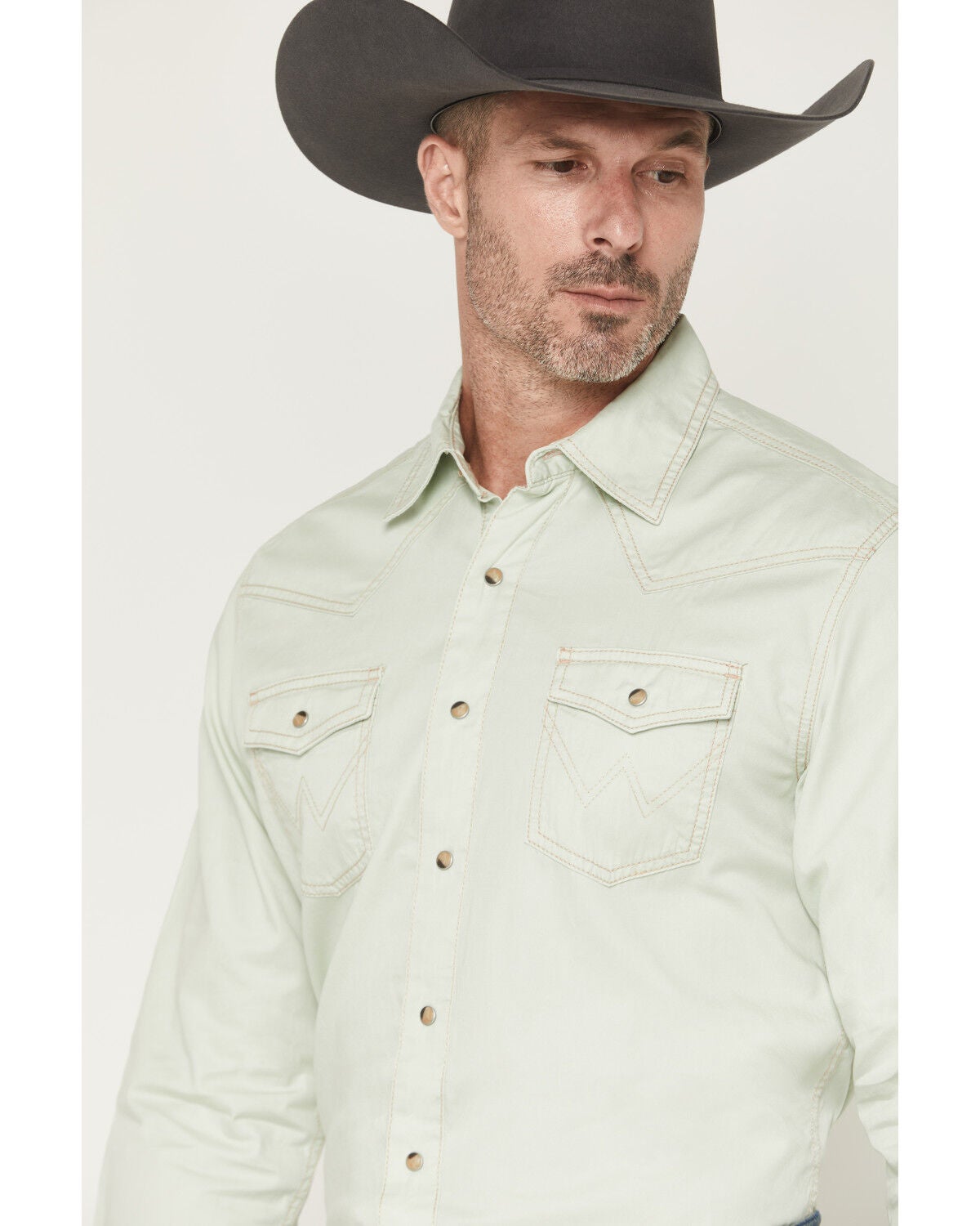 Image #2 - Wrangler Retro Men's Premium Solid Long Sleeve Snap Western Shirt, Mint, hi-res