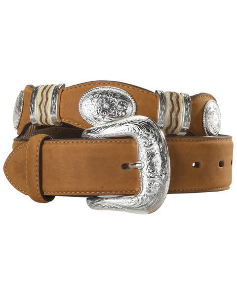 Image #1 - Tony Lama Scalloped Leather Belt, Brown, hi-res