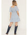 Image #4 - Yura Women's Boot Barn Exclusive Floral Print Smocked Front Tiered Mini Dress, Blue, hi-res