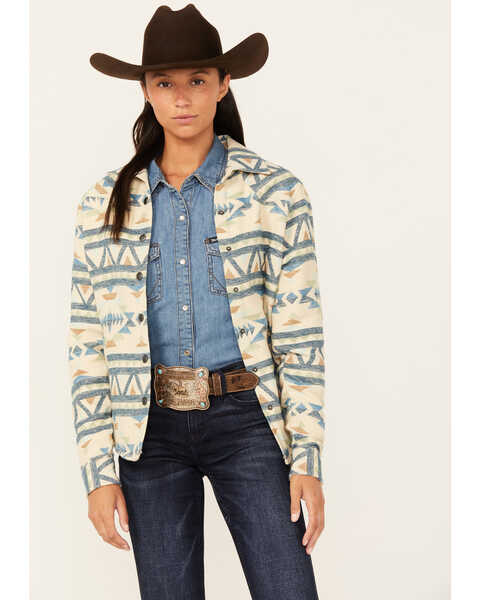 Outback Trading Co Women's Hazel Southwestern Print Long Sleeve Snap Western Shirt , Tan, hi-res