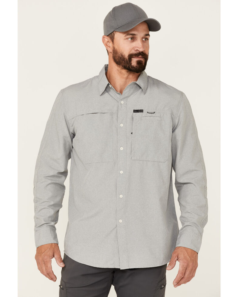 Wrangler ATG Men's All-Terrain Solid Charcoal Hike-To-Fish Long Sleeve Button-Down Western Shirt , Charcoal, hi-res