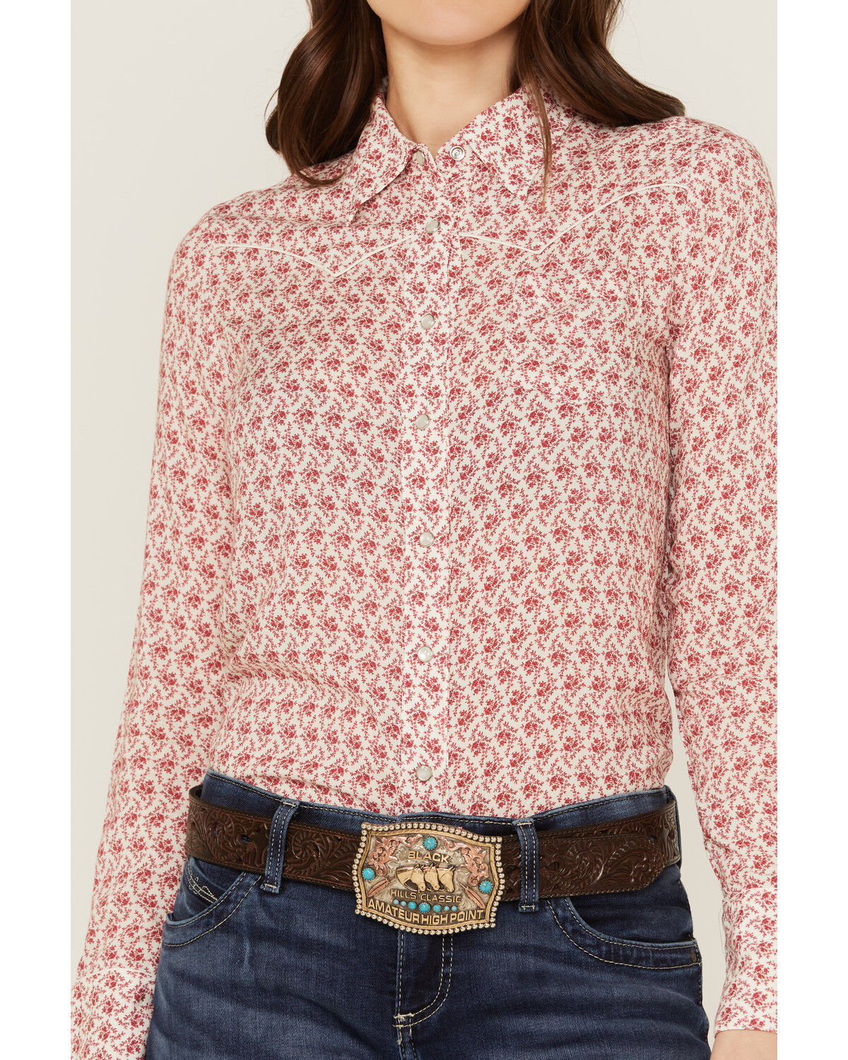 Image #3 - Stetson Women's Floral Print Long Sleeve Pearl Snap Western Shirt, Red, hi-res