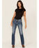 Image #3 - Miss Me Women's Medium Wash Mid Rise Geo Pocket Bootcut Stretch Denim Jeans, Medium Wash, hi-res