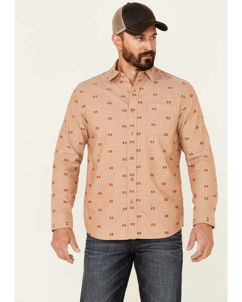 Pendleton Men's All-Over Dobby Chambray Long Sleeve Button Down Western Shirt , Tan, hi-res