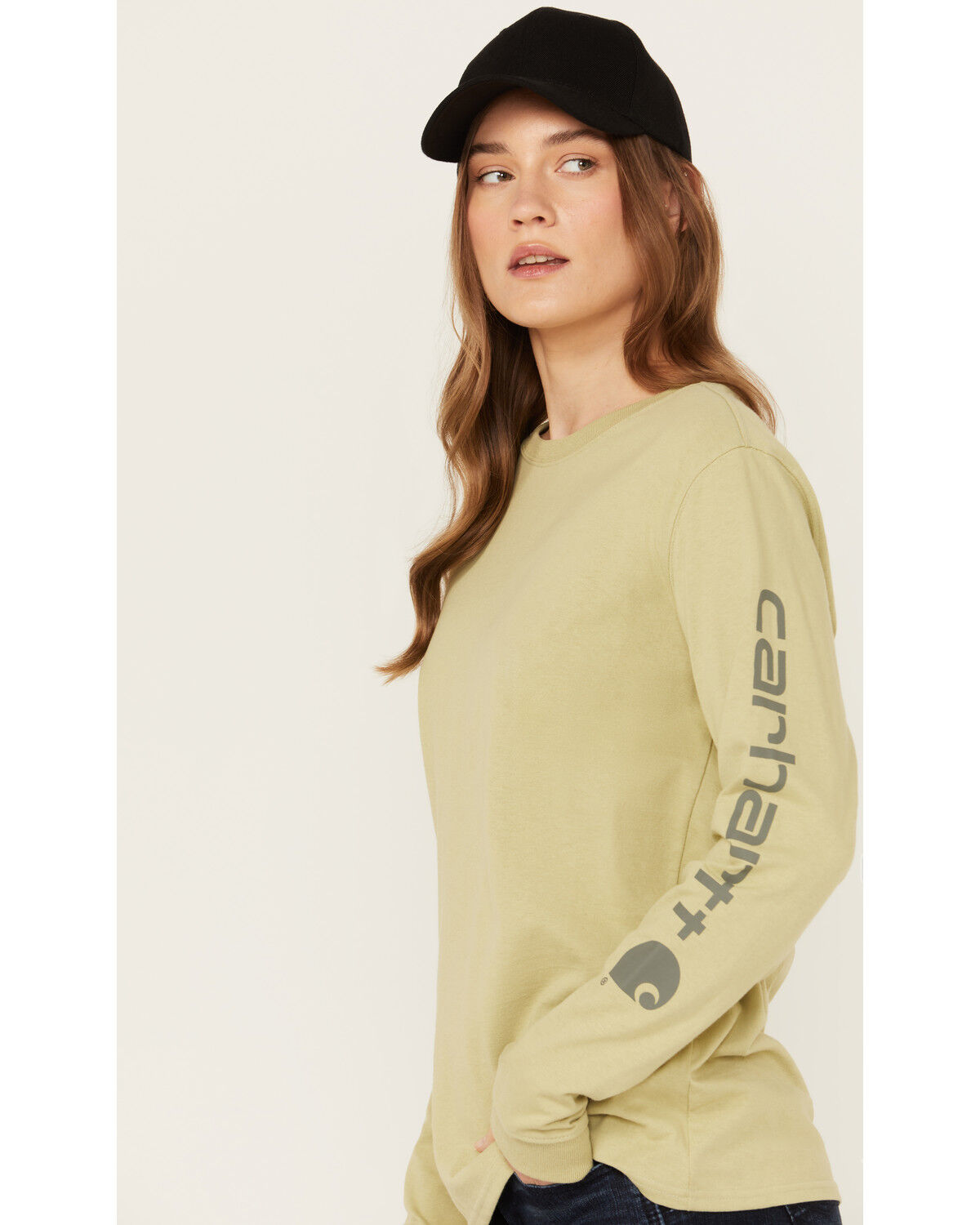 Image #2 - Carhartt Women's Loose Fit Heavyweight Logo Graphic Long Sleeve Shirt, Sand, hi-res