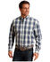 Image #1 - Stetson Men's Plaid Print Long Sleeve Button-Down Western Shirt, Dark Blue, hi-res