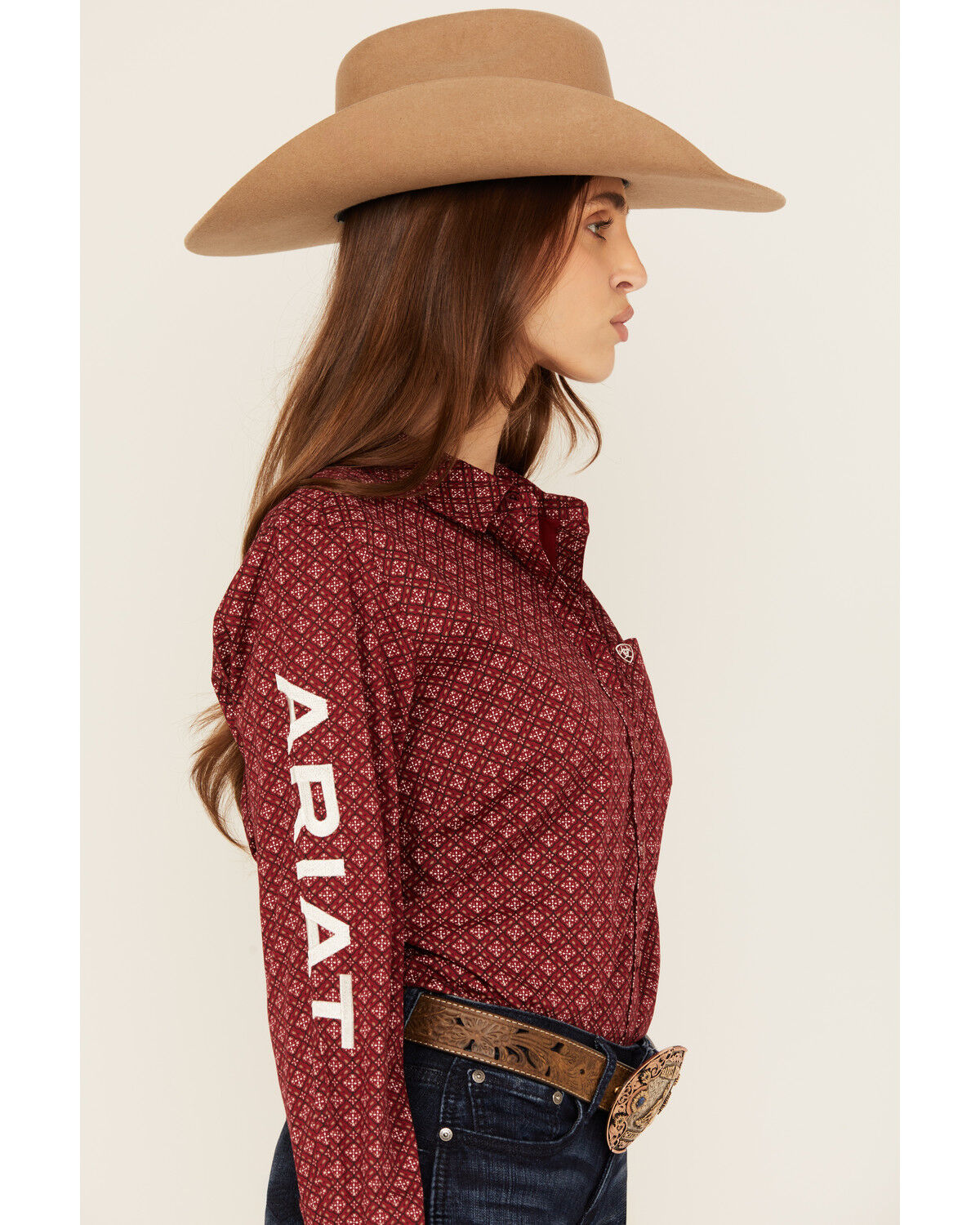 Image #2 - Ariat Women's Team Kirby Geo Print Long Sleeve Button-Down Stretch Western Shirt, Rust, hi-res