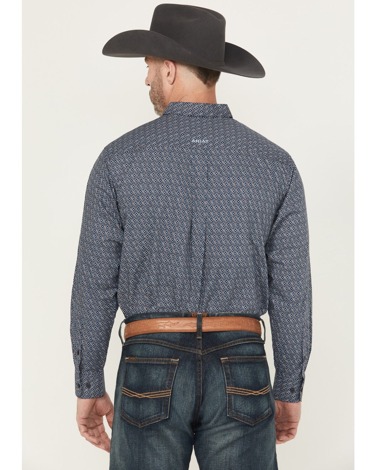 Image #4 - Ariat Men's Colson Geo Print Long Sleeve Button-Down Western Shirt - Tall, Navy, hi-res