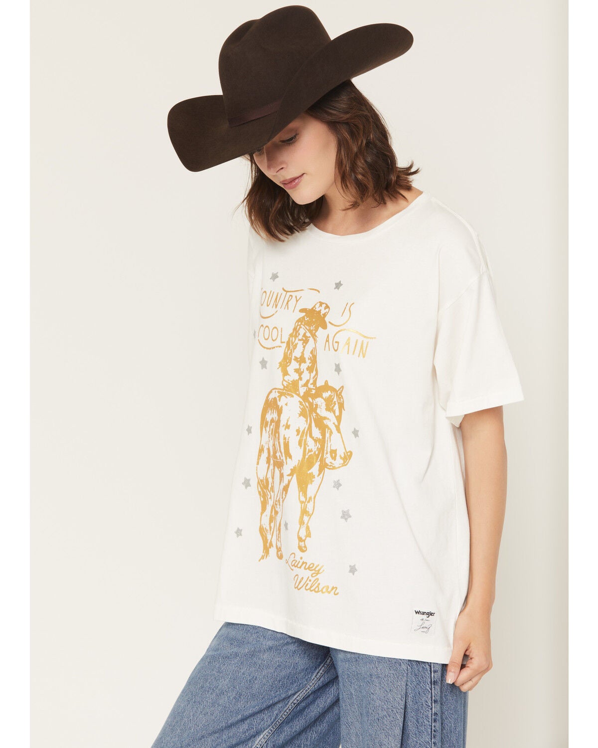 Image #2 - Wrangler X Lainey Wilson Women's Country Cool Again Short Sleeve Oversized Graphic Tee, Brown, hi-res