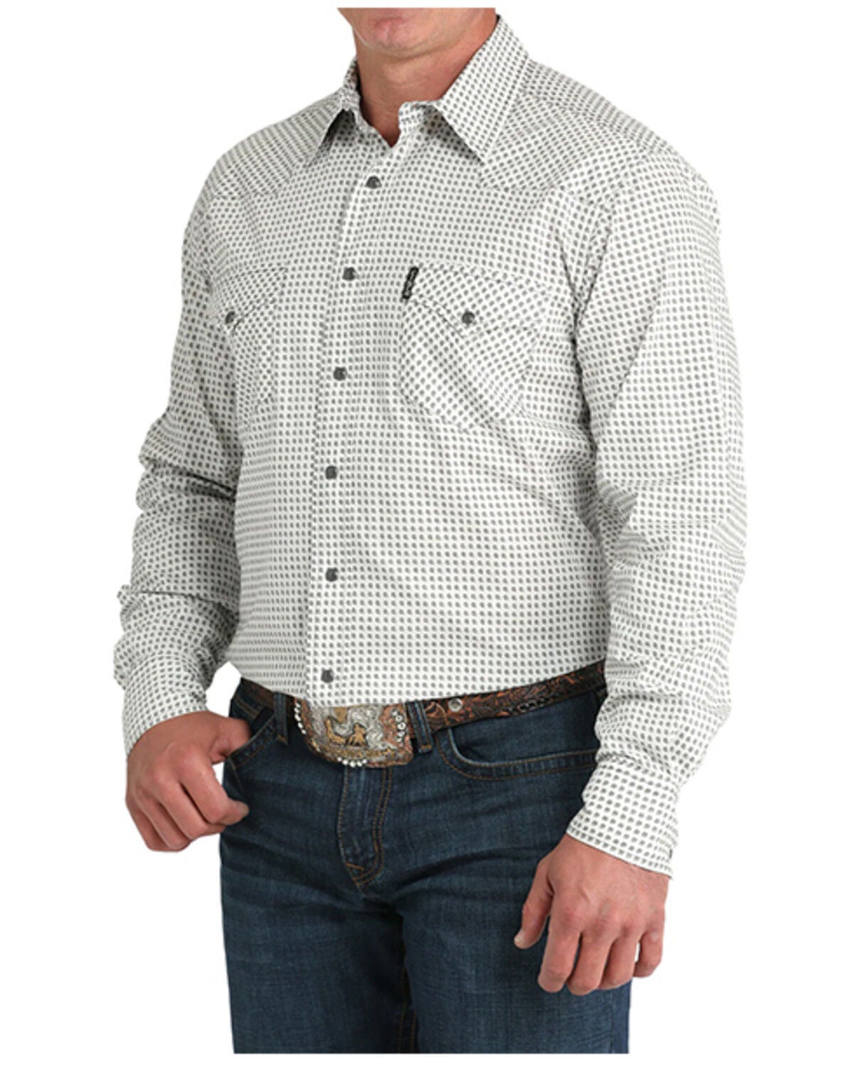 Image #2 - Cinch Men's Modern Fit Geo Print Long Sleeve Snap Western Shirt, Cream, hi-res
