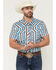 Image #1 - Rock & Roll Denim Men's Tek Southwestern Striped Short Sleeve Snap Western Shirt, Turquoise, hi-res