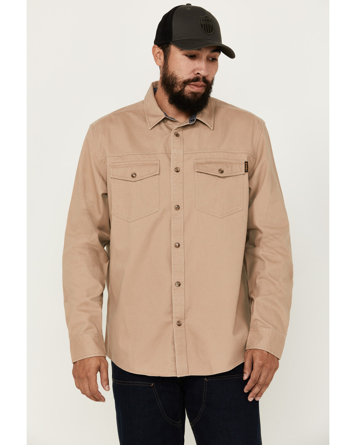 Image #1 - Hawx Men's All Out Woven Solid Long Sleeve Snap Work Shirt - Tall, Khaki, hi-res