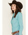 Image #2 - Rough Stock by Panhandle Women's Dobby Striped Long Sleeve Pearl Snap Western Shirt, Turquoise, hi-res
