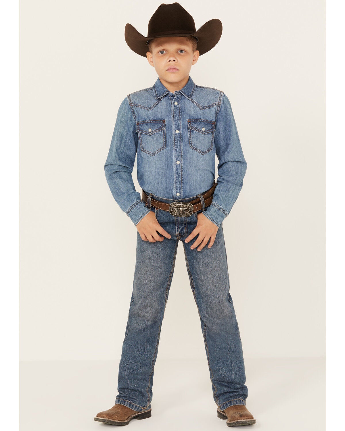 Cinch Boys' White Label Slim Straight Denim Jeans, Denim, hi-res