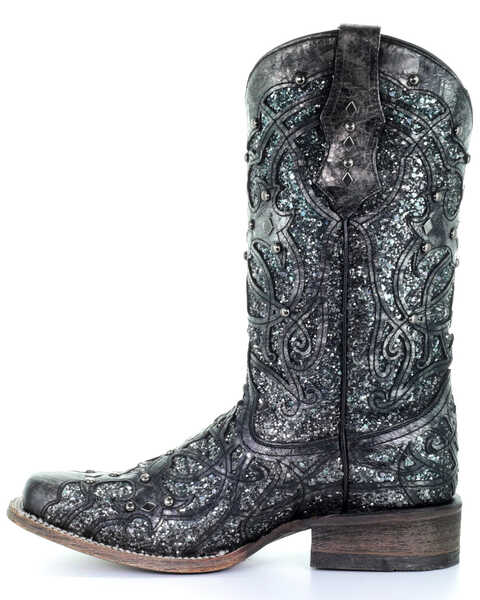 Image #3 - Corral Women's Glitter Inlay Western Boots - Square Toe, Black, hi-res