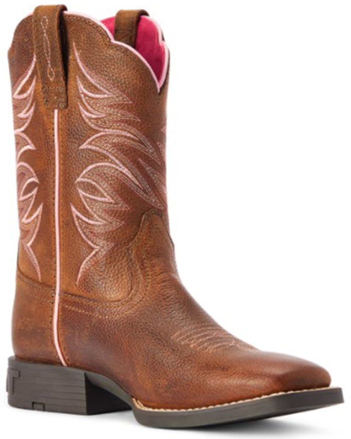 Ariat Girls' Firecatcher Rowdy Western Boots - Broad Square Toe, Brown, hi-res