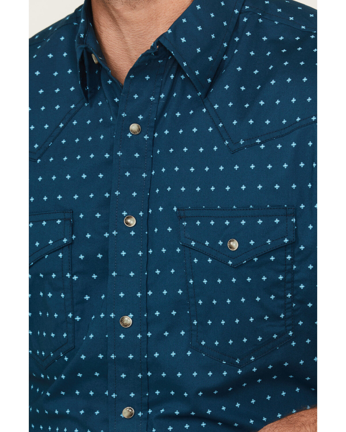 Image #3 - Wrangler 20X Men's Geo Print Short Sleeve Snap Western Shirt - Tall, Navy, hi-res