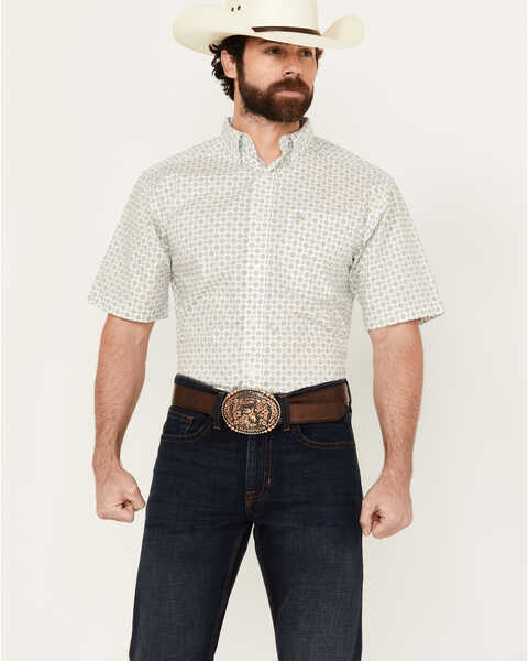 Ariat Men's Eduardo Geo Print Short Sleeve Button-Down Western Shirt - Big, White, hi-res