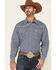 Image #1 - Cowboy Hardware Men's Navy Geo Print Long Sleeve Snap Western Shirt , Navy, hi-res
