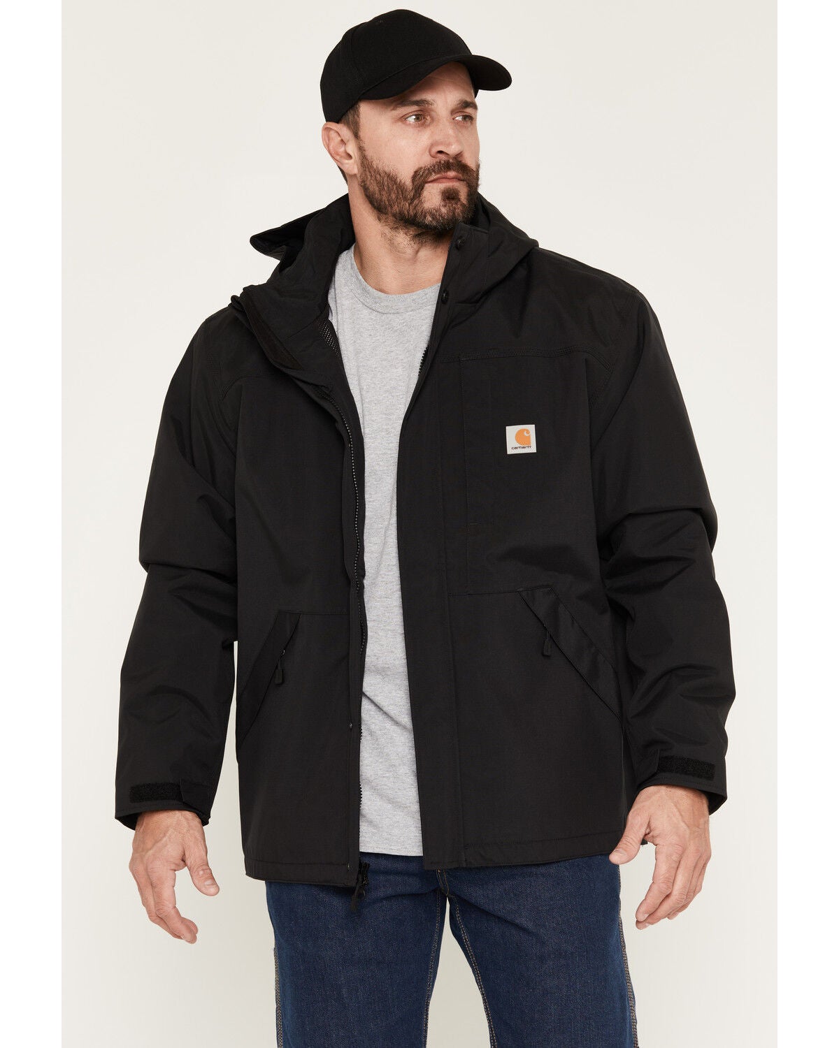 Carhartt Men's Shoreline Storm Defender Loose Heavyweight Zip-Front Work Jacket, Black, hi-res