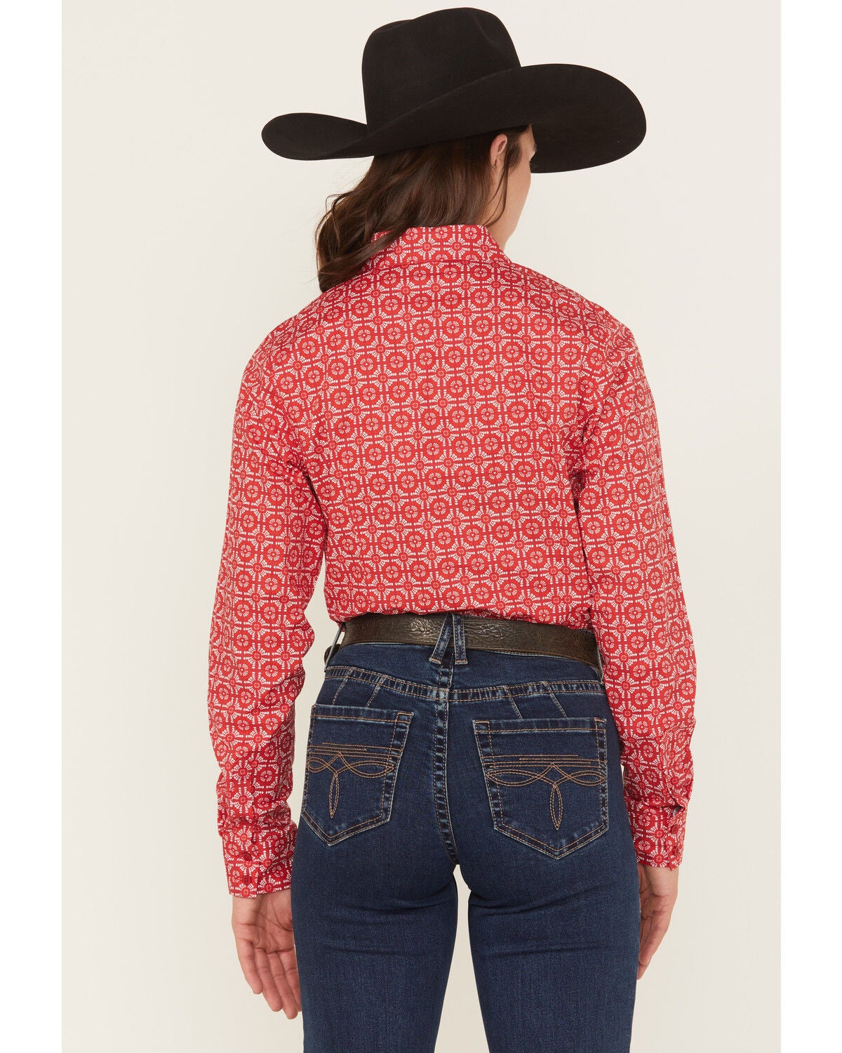 Image #4 - Cinch Women's Geo Print Long Sleeve Button-Down Stretch Western Shirt, Red, hi-res