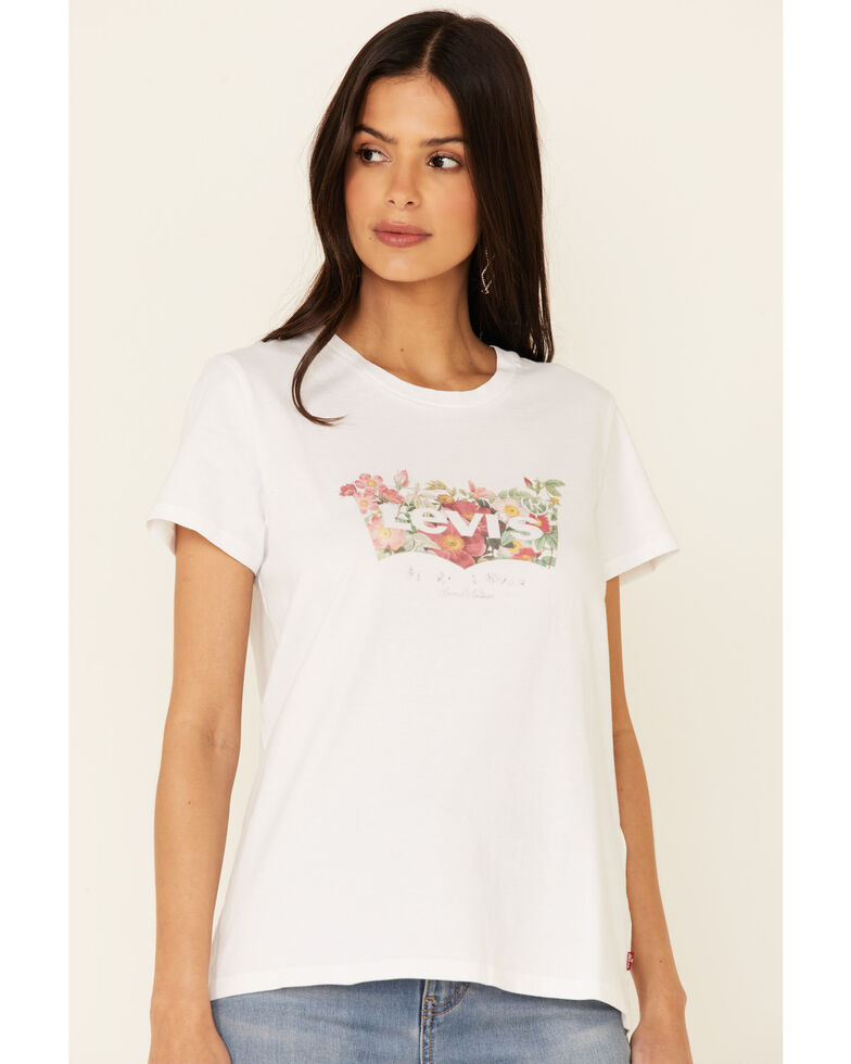Levi's Women's White Floral Batwing Logo Graphic Tee, White, hi-res