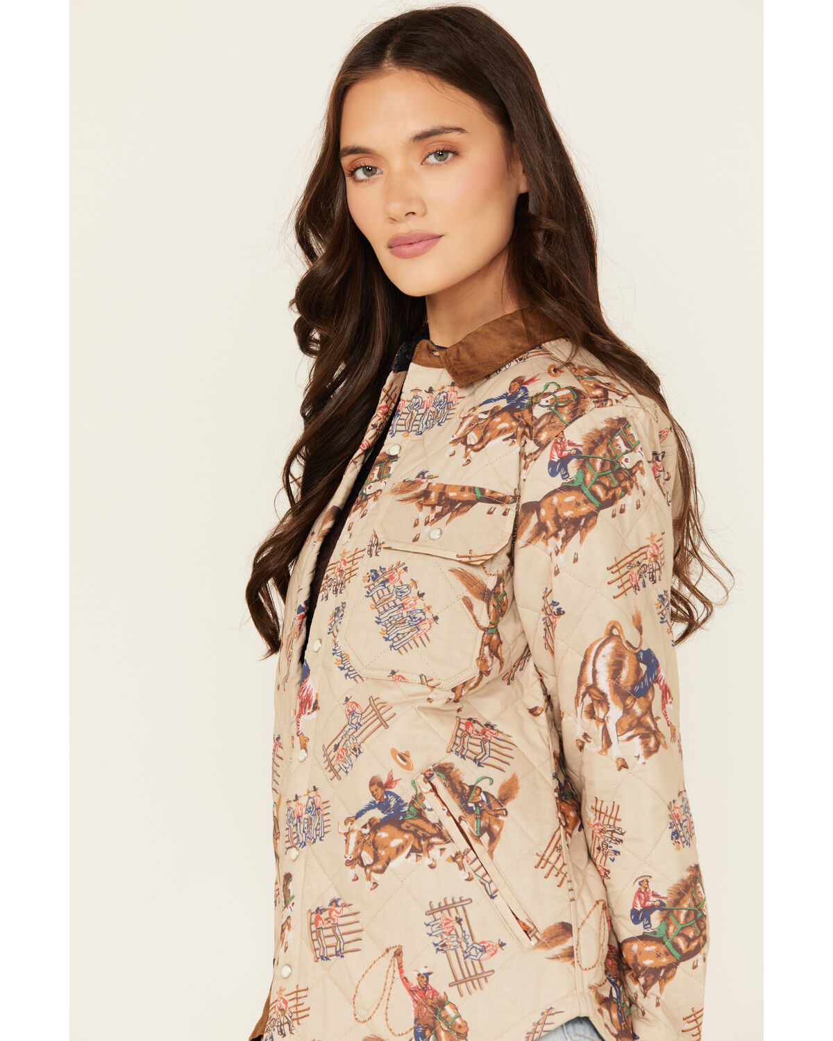 Image #2 - Tasha Pollizzi Women's Rodeo Conversation Print Snap Quilted Jacket, Tan, hi-res