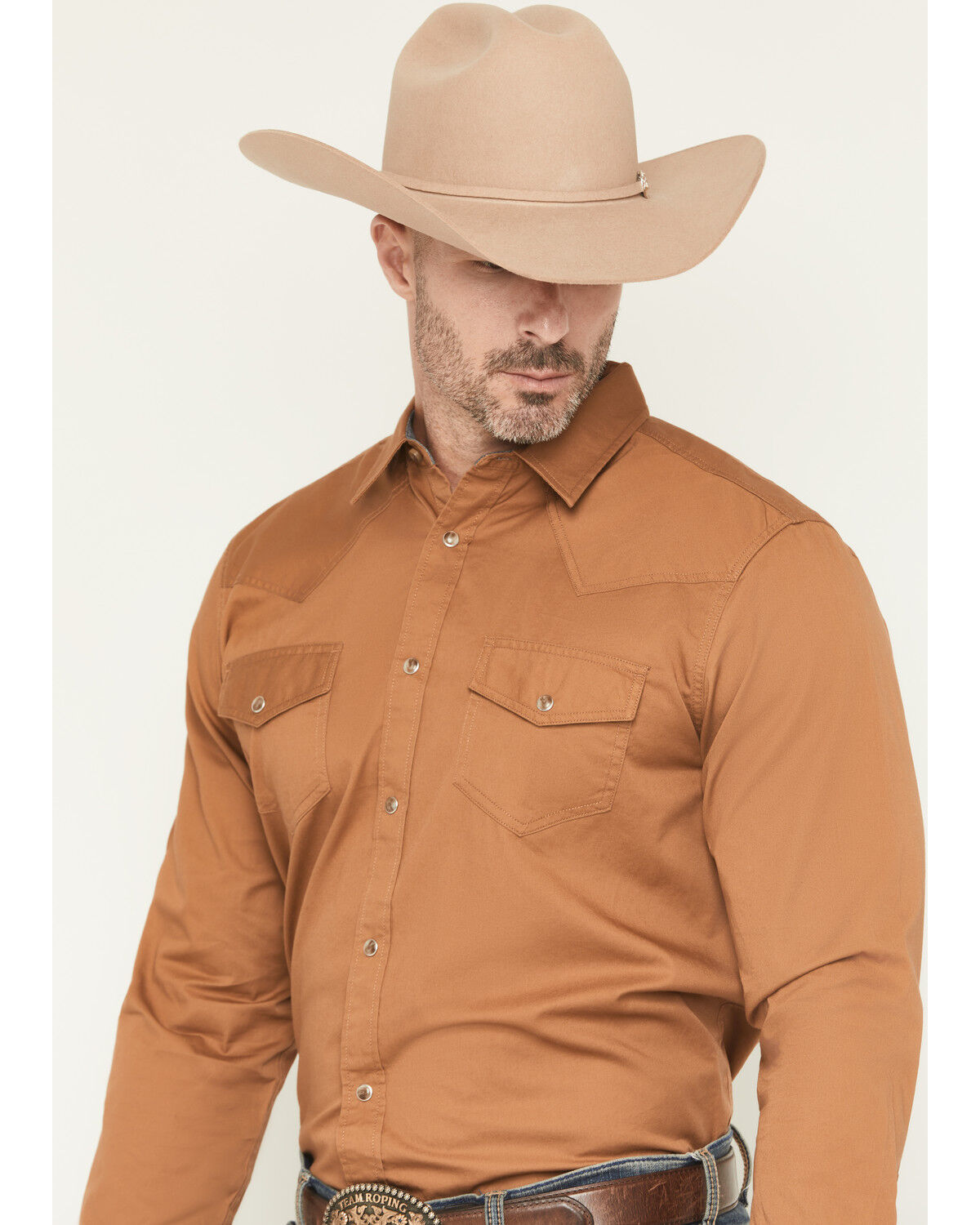 Image #2 - Cody James Men's Treadstone Solid Long Sleeve Snap Western Shirt - Tall, Camel, hi-res