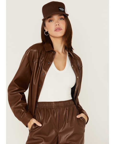Image #1 - Ariat Women's Talk of the Town Faux Leather Top, Brown, hi-res