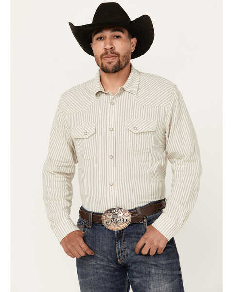 Blue Ranchwear Men's Boone Striped Long Sleeve Snap Western Shirt, Tan, hi-res