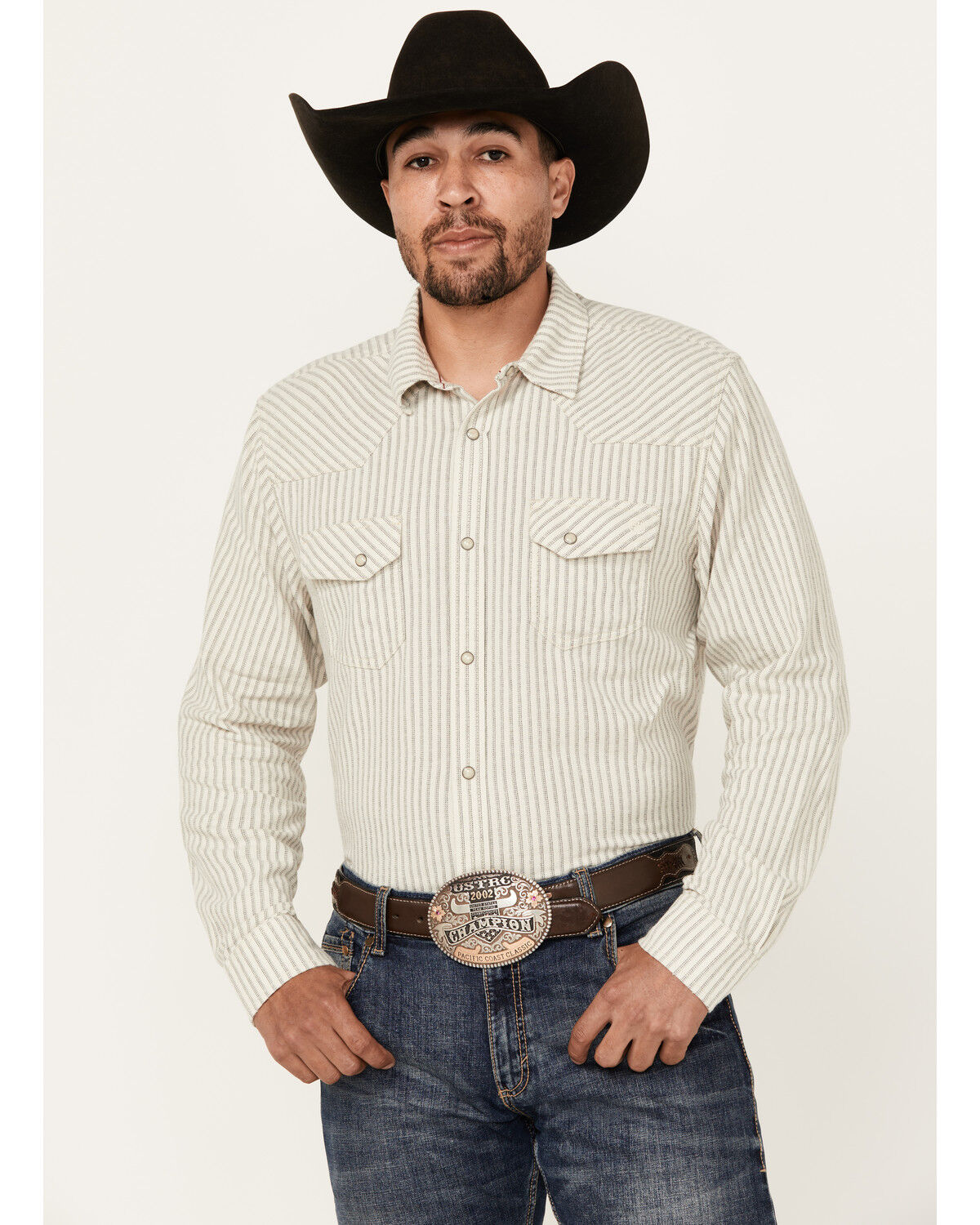 Image #1 - Blue Ranchwear Men's Boone Striped Long Sleeve Snap Western Shirt, Tan, hi-res