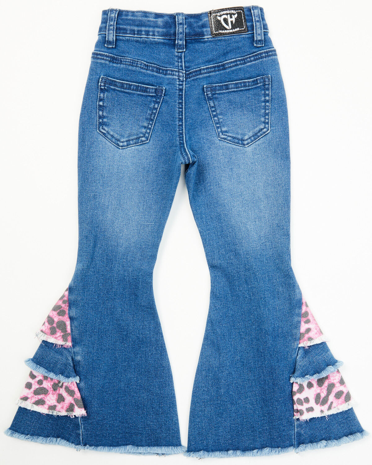 Image #4 - Cowgirl Hardware Toddler Girls' Leopard Print Side Ruffle Flare Jeans, Blue, hi-res