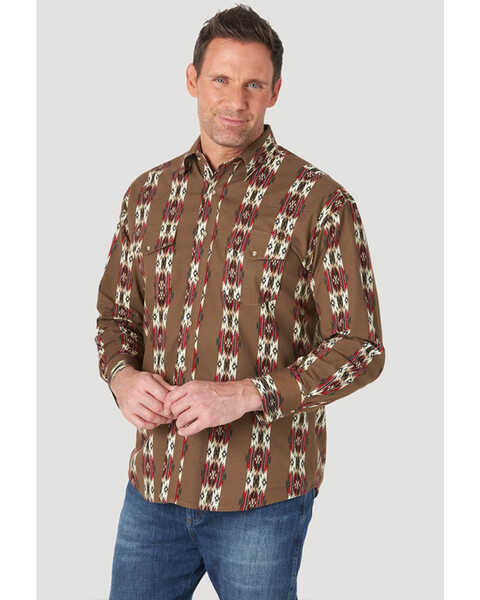 Image #1 - Wrangler Men's Brown Southwestern Checotah Long Sleeve Snap Western Shirt , Brown, hi-res